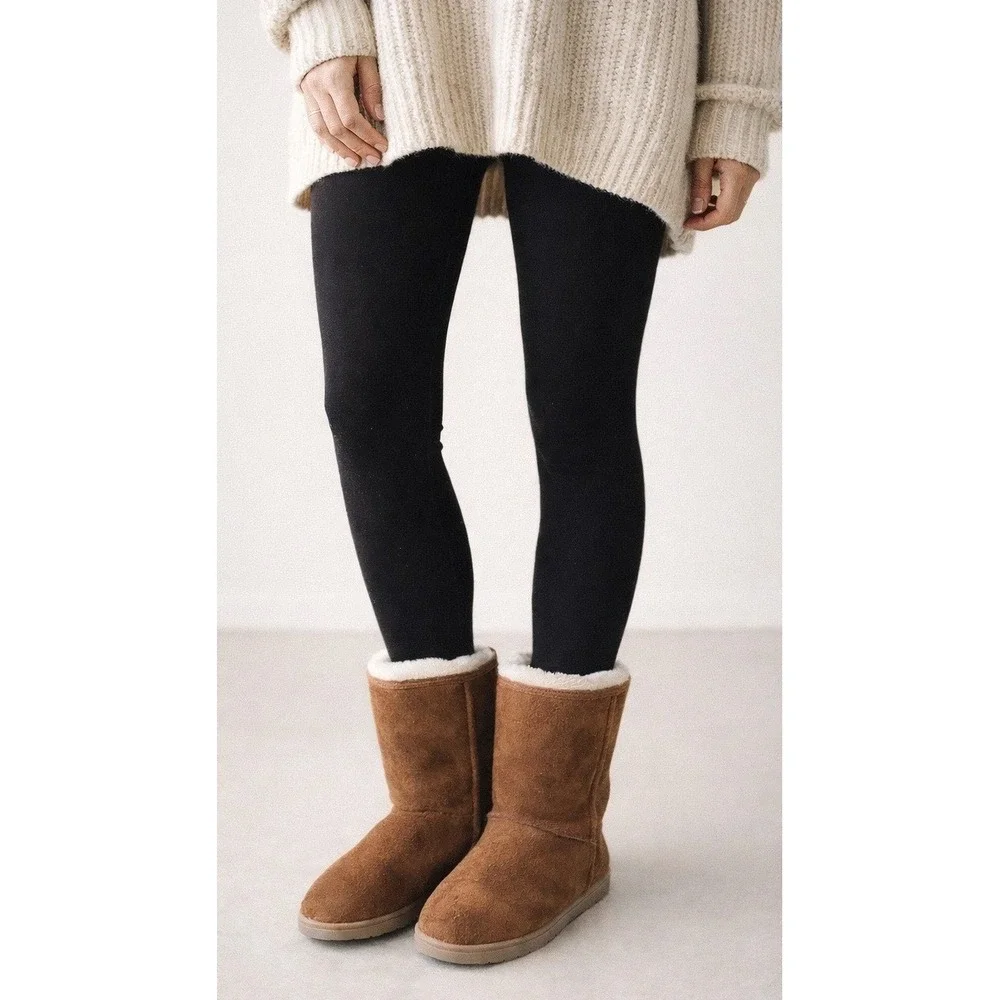 Cozy Faux Suede‎ Sherpa Lined Mid Calf Boots Women 9 Brown Comfort Cabincore